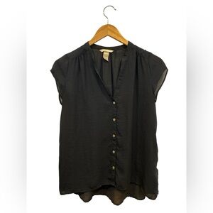 Forever 21 Deep Navy Semi-Sheer Button-Up Blouse